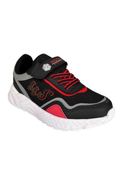 Liger Pantofi sport pentru copii negri și roșii - cu șireturi și velcro