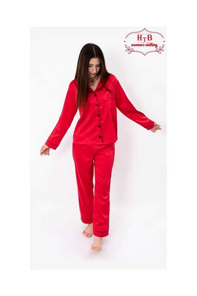 Marka Buttoned Elegant Red Satin Pajama Set