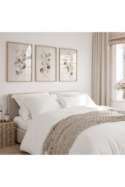 woodhomeworks Pictură abstractă din 3 piese cu cadru din lemn Acasă Casa Sufr...