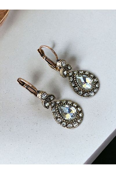 FAYRA ACCESSORIES Zircon Stone and Stone Detailed Water Drop Earrings