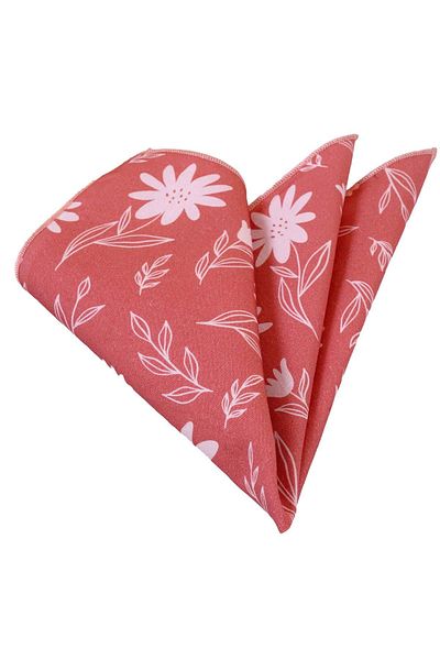 Exve Exclusive Red and White Flower Patterned Washable Cotton Collar Handkerchief