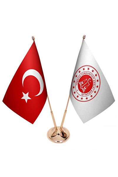 Saturn Masa Üstü Adalet Bakanlığı Bayrağı Türk Bayrağı Ikili Pirinç Direk Masa Bayrak Seti