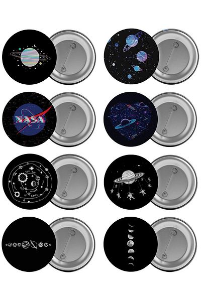 Saturn Space Planets Bag Badge Set 8 Pieces Biggest Size 5.8cm Pin Brooch