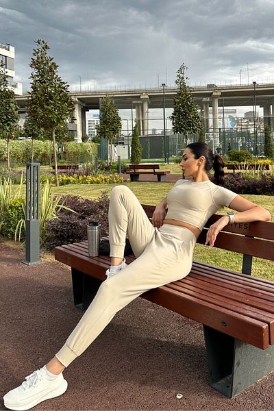 4upower Beige Jogger Fit Women's Tracksuit