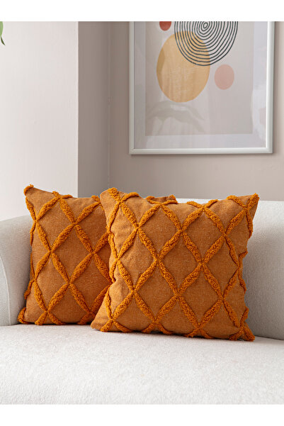 SWITA Husă de pernă de in 43x43 de culoare muștar - Buline decorative duble