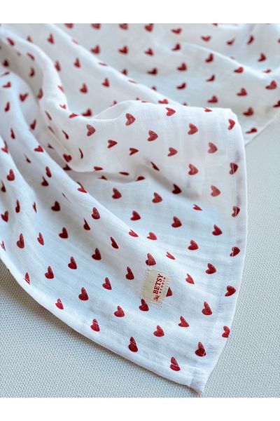 BETSY STUDIO 100X100Cm Muslin Baby Kids Cover & 3-Piece Handkerchief Set Heart Breastfeeding Stroller Cover Swaddle
