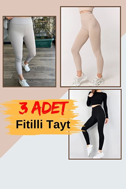 Tam12den Home 3 Pieces High Waist Ribbed Mixed Color Leggings with Recovery