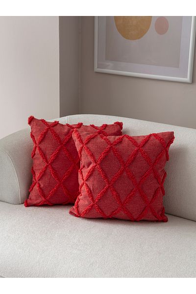 SWITA 43x43 Husă de pernă din in roz - Set de două buline decorative