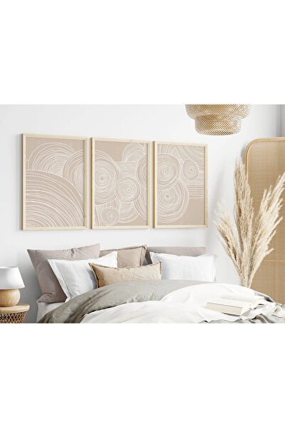 woodhomeworks Ahşap Çerçeveli 3 Lü Soyut Tablo Home Ev Salon Oturma Odası Yat...