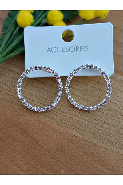 mos&more Crystal Stone Ring Women's Evening Dress Earrings Diameter 2.5cm