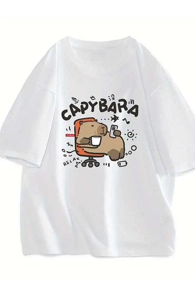 Touz Moda Tricou oversize alb unisex Capybara