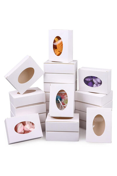 Choice 9.5x7x3cm 30PCS White 20/30Pcs Mini Kraft Paper Box with Window, Round...