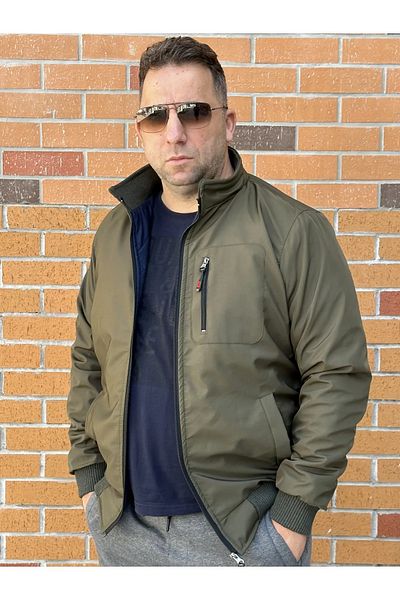 STONCS MEN'S KHAKI LARGE SIZE PLUS SIZE WINTER HIGH COLLAR COAT