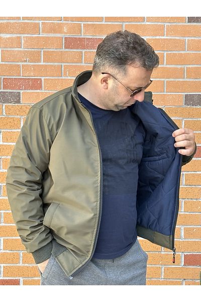 STONCS MEN'S KHAKI LARGE SIZE PLUS SIZE WINTER HIGH COLLAR COAT