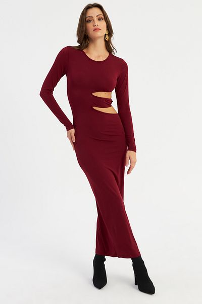 Cool & Sexy Claret Red Maxi Women's Dress - Low-Cut, Lik9