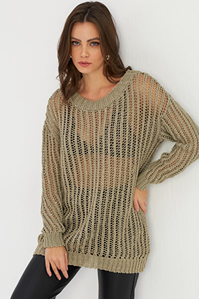 Cool & Sexy Kadın Vizon File Triko Bluz KAZ24