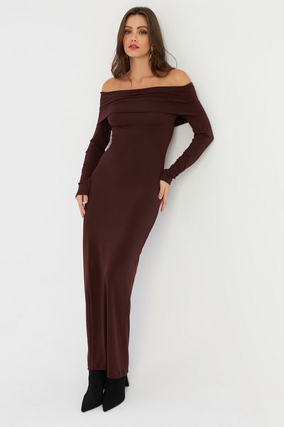 Cool & Sexy Γυναικείο Maxi Φόρεμα Madonna Collar Brown - LIK10