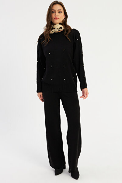 Cool & Modest Damen-Set mit schwarzen Steindetails – MYİL10