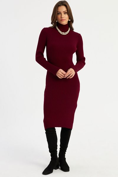 Cool & Modest Claret Red Knitwear Midi Γυναικείο Φόρεμα - MYV100