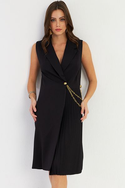Cool & Sexy Schwarzes Jackenkleid für Damen mit Accessoire-Detail – ERA102