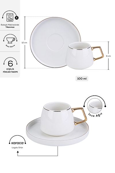Karaca Saturn Set of 6 Coffee Cups 100 ml Gold