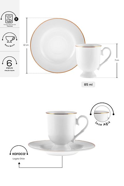 Karaca Alin Coffee Cup Set for 6 People 85 ml