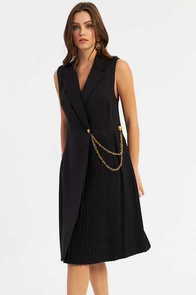 Cool & Sexy Schwarzes Jackenkleid für Damen mit Accessoire-Detail – ERA102