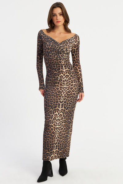 Cool & Sexy Czarna dwurzędowa sukienka maxi z nadrukiem w panterkę - New Year's Lik11