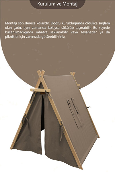 mordesign Çocuk Oyun Çadırı, Kreş/Anaokulu Oyun Alanı, Ahşap Oyun Çadırı, Pencereli Ev Çadır, House Play Tent