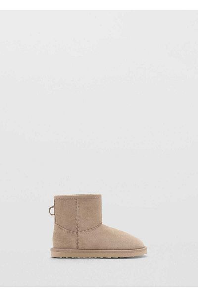MANGO Kids Leather Ankle Boots with Fur Inside