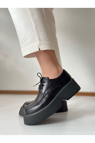Saracshoes Genuine Leather Black Lace-Up Women's Loafer Rich