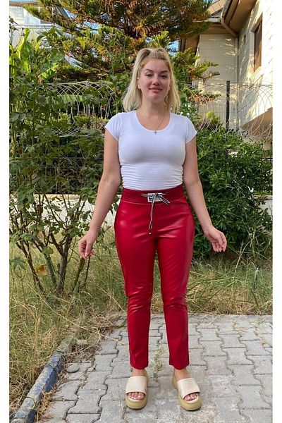 ŞIK STİL Stylish High Waist Large Size Leather Pants