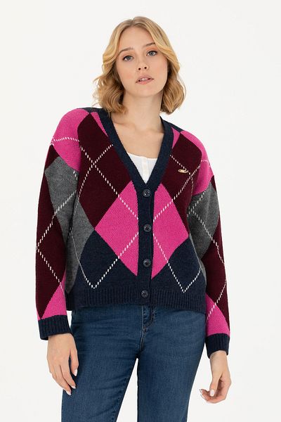 U.S. Polo Assn. كارديجان تريكو نسائي برقبة على شكل حرف V باللون الأزرق الداكن 50269496-VR033