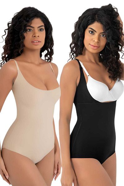 Uniquetrenders Women's Laser Cut Non-Marking Chest Support Strappy Recovery Body Slip Corset Set of 2