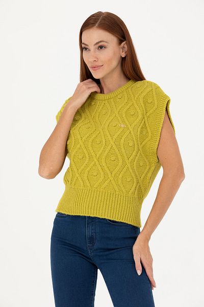 U.S. Polo Assn. Γυναικείο πουλόβερ με λαιμόκοψη φυστικί 50270436-vr087