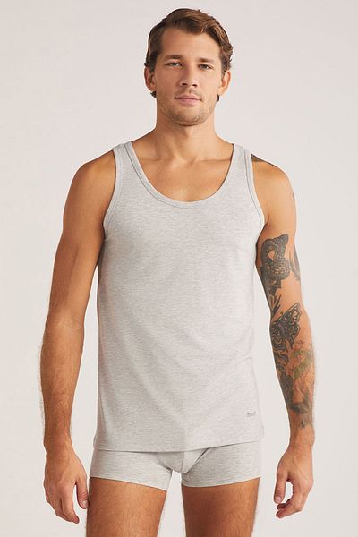 Kom Men's White Cotton Lycra Tank Top 2-Piece Deal Pack