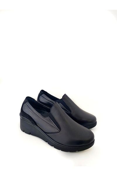 Saracshoes Genuine Leather Women's Wedge Heel Black Glare
