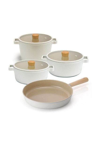 NEOFLAM Fika Beige Glass Lid Aluminum Casting 7-Piece Cookware Pan Set