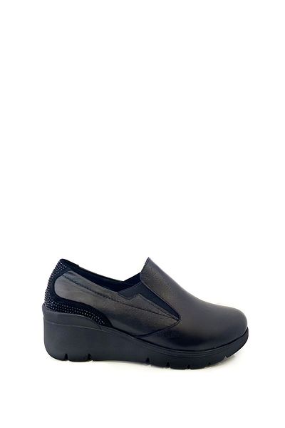 Saracshoes Genuine Leather Women's Wedge Heel Black Glare