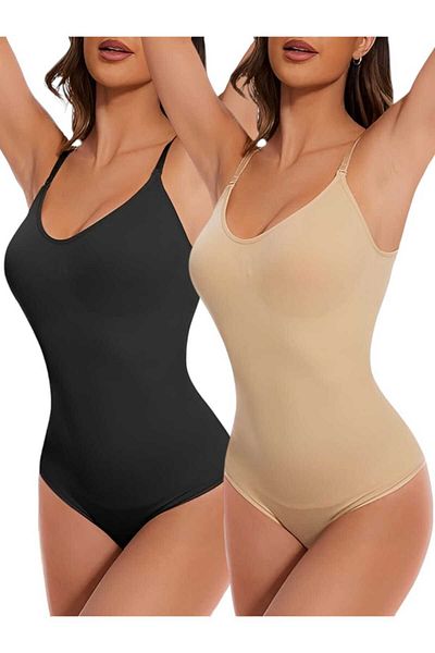 Uniquetrenders Women's Seamless Recovery and Slimming Snap Fastener Rope Strap Slip Body Corset Set of 2