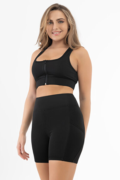 RULE ACTIVE Kadın Siyah Yüksek Bel Toparlayıcı Cepli Kısa Tayt Leggins Fitness Yürüyüş Yoga