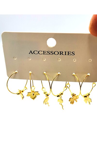 Monalisa Home أقراط متعددة بأشكال ذهبية اللون