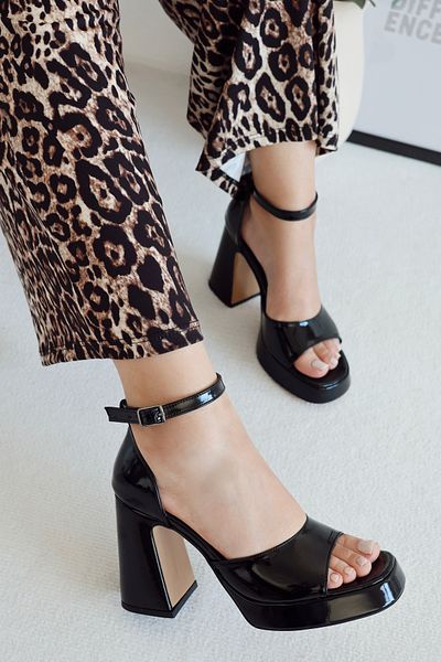 POLKA STORE Women's Bella Platform Single Strap Open Toe High Thick Heeled Shoes