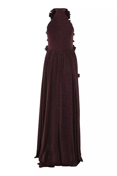 Keikei Brown Glittery Tulle Sleeveless Long Dress