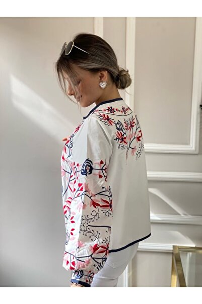 MY DEPO Jachetă de damă cu mânecă baloană cu broderie florală cu design vintage