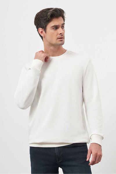 Morven Ανδρικό φούτερ White Basic Crew Neck