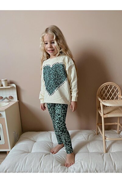 YİGİT BUTİK Yigit Boutique Leopard Printed Tights Girl's Top and Bottom Set