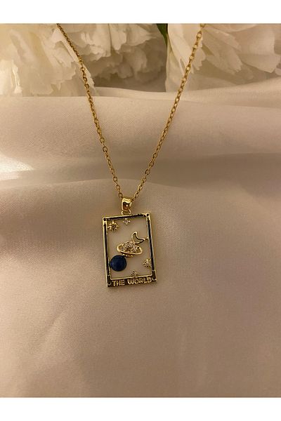 Anetta Jewelry Gold Color Tarot the World (World) Steel Plate Necklace