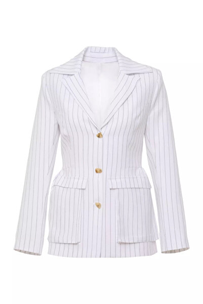 Keikei Beyaz dokuma uzun kol uzun jacket