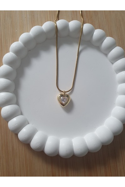 BS JEWELRY قلادة سلسلة من الفولاذ على شكل قلب من حجر الكريستال